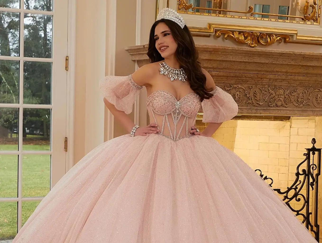 Model wearing a quinceañera gown