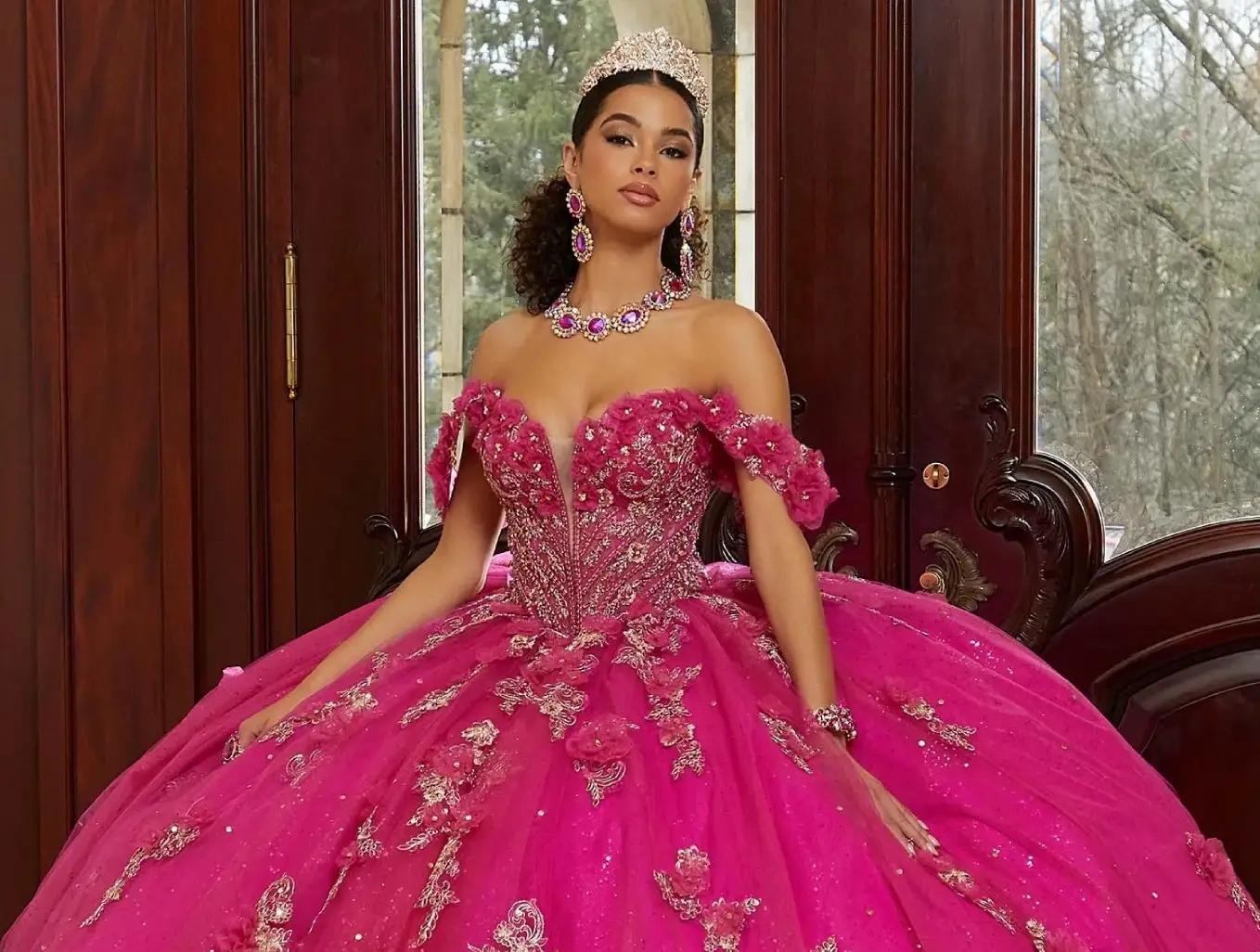 Model wearing a quinceañera gown